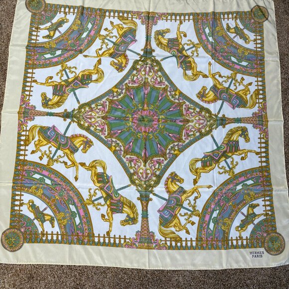 RARE Vintage HERMÈS Carousel Silk Scarf FRANCE 35" - Picture 3 of 9